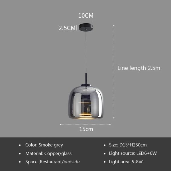Nordic Glass Led Pendant Light Light Luxury Smoke Grey Hanging Light（WH-AP-677）