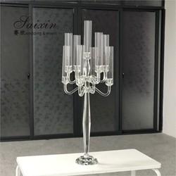 ZT-271B Fête de mariage Grand noir 9 bras porte-bougies pour la table de mariage pièce maîtresse