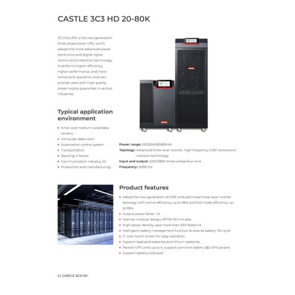 Castillo Santak 3C3 HD 20KVA 40KVA 60KVA 100KVA 200KVA 400V UPS de 3 fases para el sector industrial