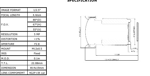Megapixel Low distortion lens CCL125044MPF 1/2.5" 4.4mm 5Megapixel lens