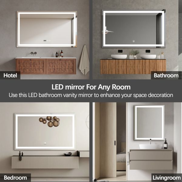 Perimeter Satin LED Border Mirror , Rectangle / Square LED Illuminated Bathroom Mirror