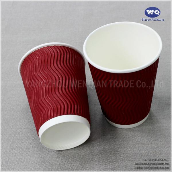 12oz Red Disposable LOGO Printed Ripple Wall paper Cups Personalised Paper Coffee Cups  Bulk Disposable Coffee Cups