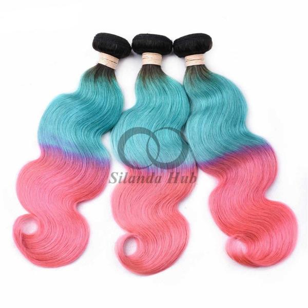 #T1B/Light Blue/Pink Body Wave Remy Human Hair Bundles Sew In Weave Bundles Brazilian Bundle Deals