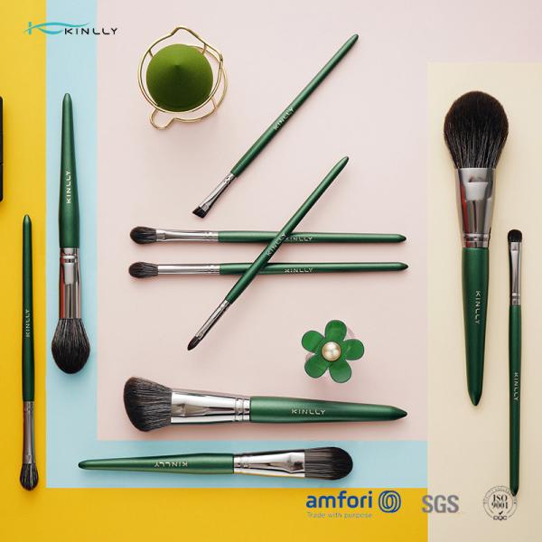 Green Wooden Handle 10piece Cosmetic Makeup Brush Set With Synthetic Hair