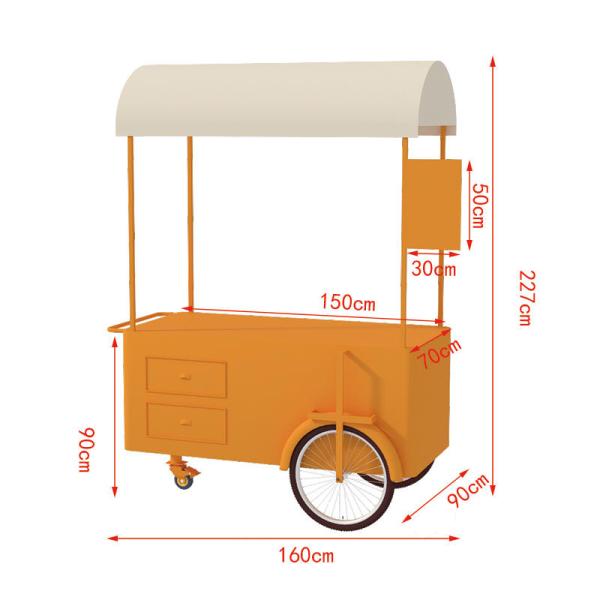 Portable snack food hand push Cart Street vendor Food Delivery Bike with Display Freezer