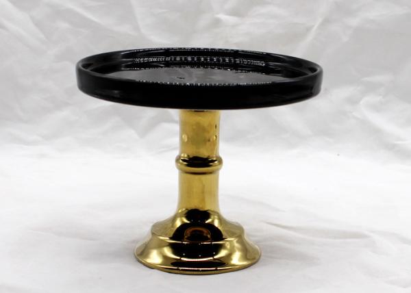 Handmade Ceramic Cake Stand Glazed Dolomite Black Cake Stand With Gold Feet