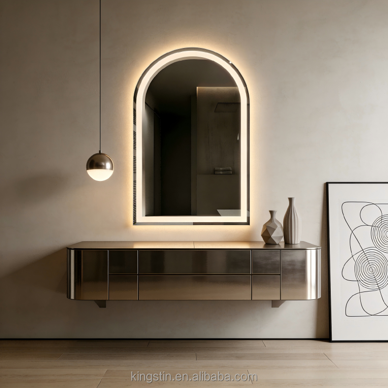 Kingstin Frameless Arched LED Bathroom Mirror - Dimmable, Anti-Fog, Bluetooth & Motion Sensor Wall Vanity Mirror