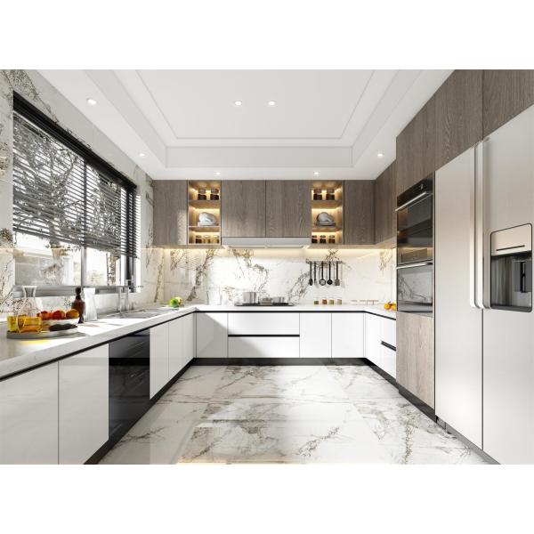High Gloss OEM Furniture Modular Lacquer Kitchen Cabinets With Marble