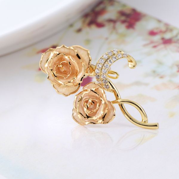 24k Gilded Rose Factory Wholesale Adorable Girls Rose Shaped Brooch Unique Gold Dipped Rose