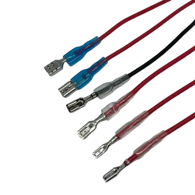 Pre‑Crimped Straight Spade Female Terminal Jumper Wire Harness, 4.8mm 6.3mm Insulated Cable Assembly with Insulating Sheath & Heat Shrink Sealed End for Electric Stackers, UL Certified Factory