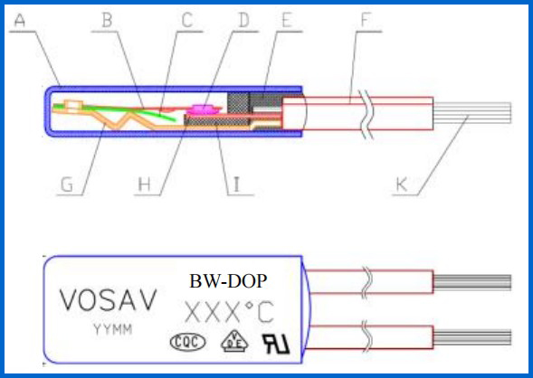 Нормальный открытый термостат 5A 250V 50C биметаллический с пластиковым снабжением жилищем