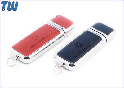 Silver Frame Leather Thumb Drive Debossed Logo with Free Small Key Ring