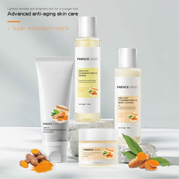 FM OEM Organic Tumeric Man's Skincare Set Wtih Tumeric Extract Whitening Moisturizing Shrink Pores Oil-controlling for Home Use