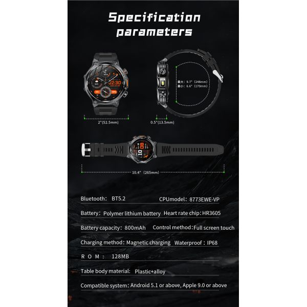 Eraysun Round AK82 Smart Watch for Big Screen 1.85