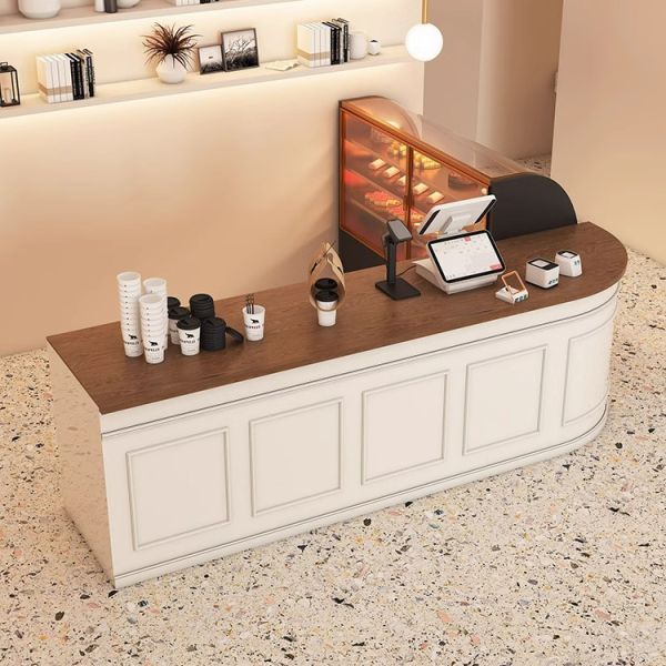 L-type Front Desk Reception Counter Cake Bread Coffee Dessert Juice Shop Wooden Bar Counter