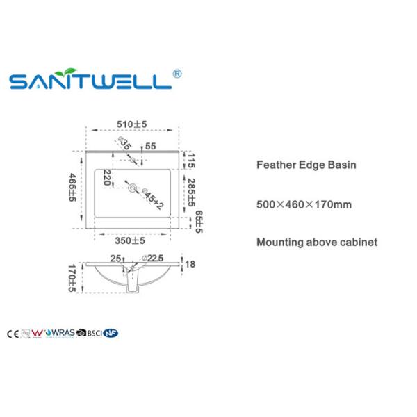 Крытый квадрат над встречной картиной таза AB8003-50 белой застекленной