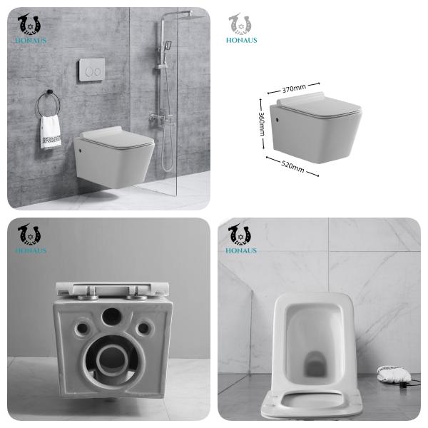 High End European Ceramic Wall Hung Toilet With Rimless Square Shape Water Closets