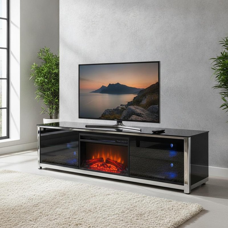 JS-TV06 71-inch Super White Glass Electric Fireplace TV Stand with Modern Minimalist Design