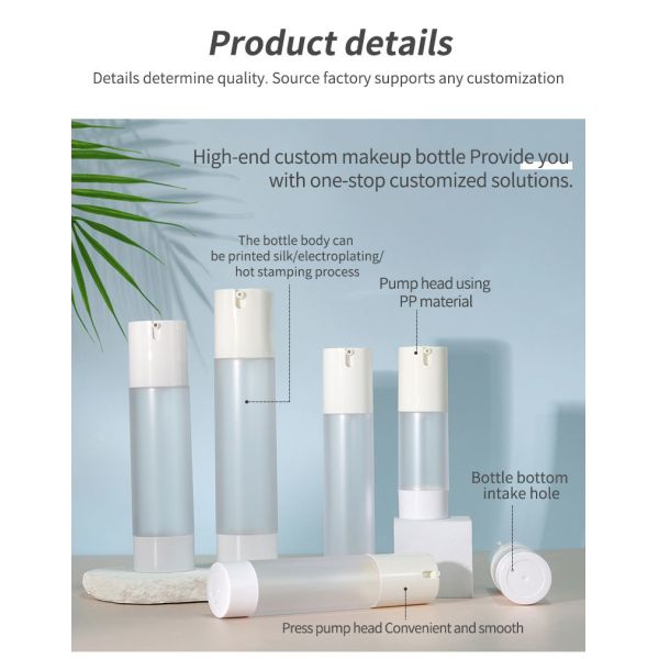 Refillable 30ml Skincare Essential Oil Serum Container 50ml 2oz Plastic Airless Cosmetic Cream Lotion Pump Bottle 100ml