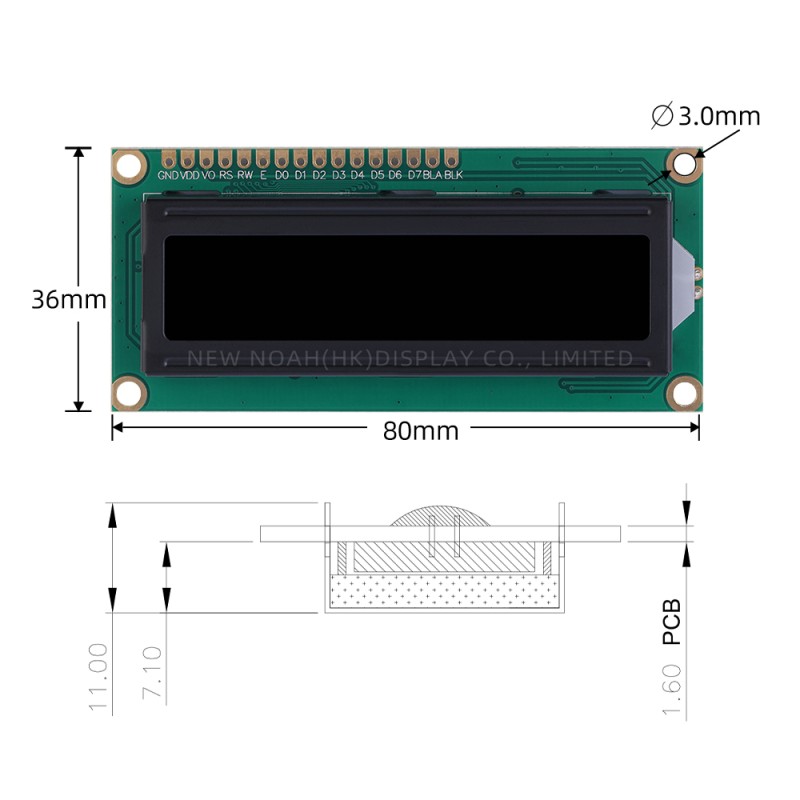 Persian BTN Black Film  1601A Character LCD Module 16 PIN  High Brightness LCD Screen