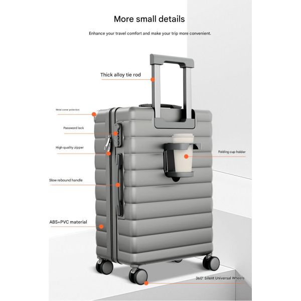 1888 TSA Customs Lock Charging Cup Holder Style ABS+Electronic Texture Material Medium and Long Distance Luggage