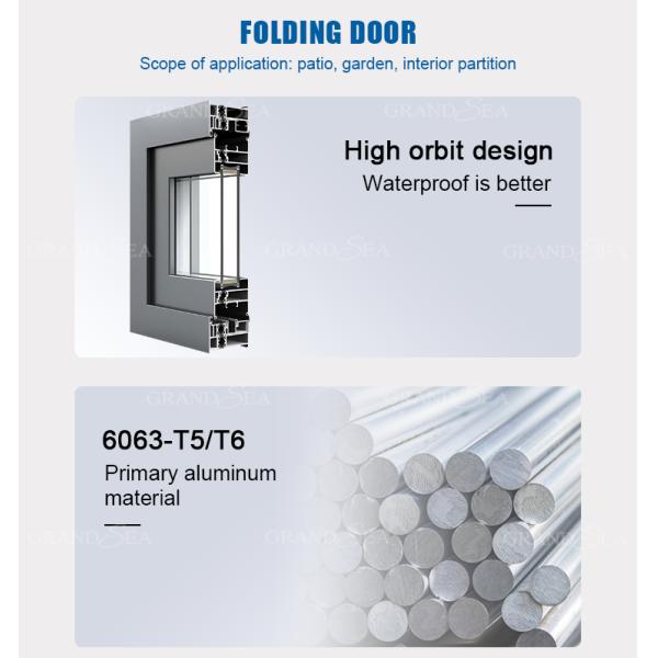 Grandsea Waterproof Hurricane Proof Aluminium Alloy Patio Glass Bi Folding Door American Bifolding Aluminum Folding Door