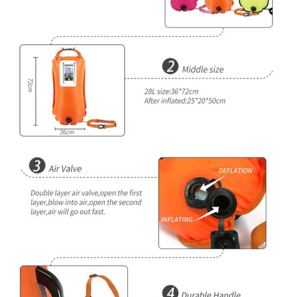Eco Nylon PVC 20L 28L 35L Triathlon Swimming Buoy With Phone Bag