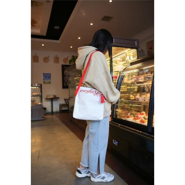 2018 new embroidered tassel single shoulder canvas bag Japan and south Korea fashion single shoulder messenger bag