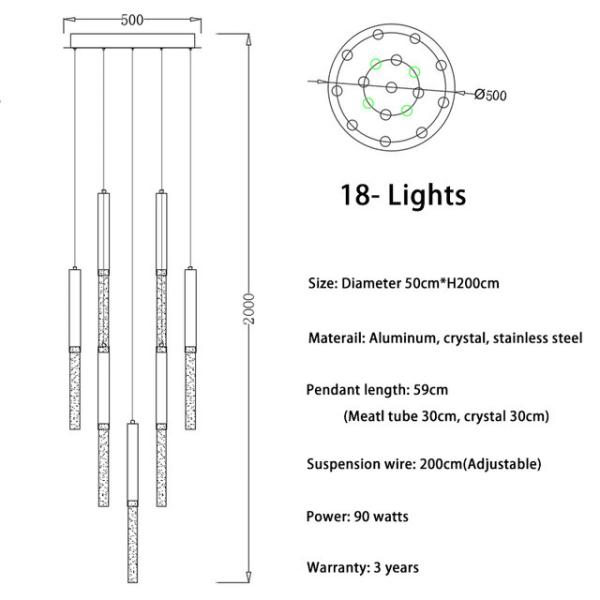 Modern Ceiling Led Chandelier Loft Staircase for Living Room Crystal Hanging Lamp(WH-NC-45)