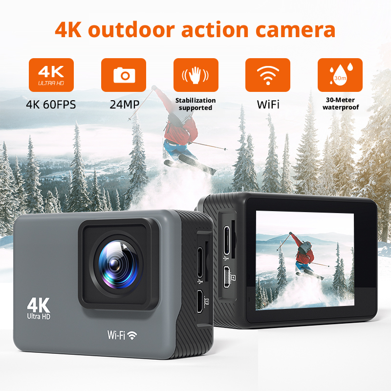 DLC 4K 60FPS 30M Waterproof Sports Cam EIS Stabilizer 2 Inch Display 170 View WiFi Control Wrist Remote Dual Dash Cam Outdoor