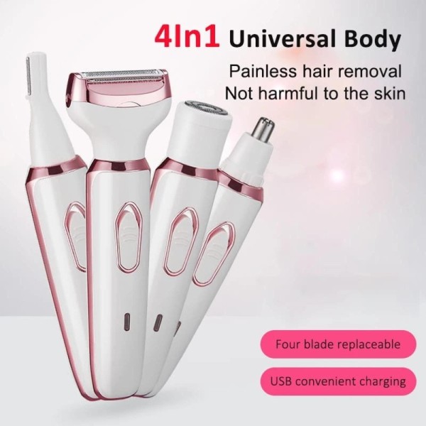 4-in-1 Rechargeable Rotating Disc Electric Razor Women Painless Grooming Kit-Portable Plastic Household Travel Use English