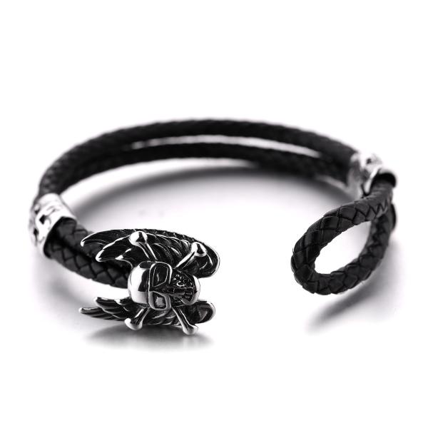 New arrival body jewelry stainless steel leather bracelet northskull bracelet men