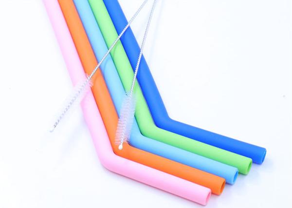 Hot Drink Reusable Long Slender Food Grade Silicone Straws With Cleaning Brushes