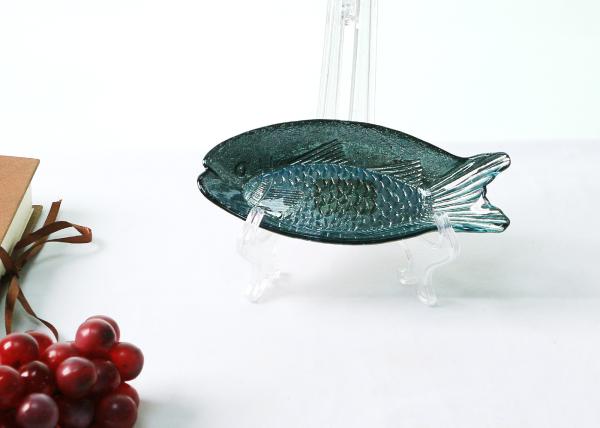 Embossed Vintage Fish Glass Plates , 33CM  Hand Made Glass Fish Shaped Plates