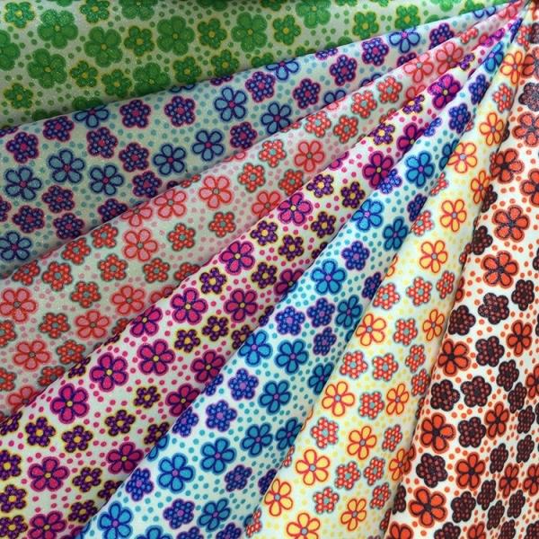 Flower Pattern Printed Faux Leather Fabric Modern Design Eco Friendly