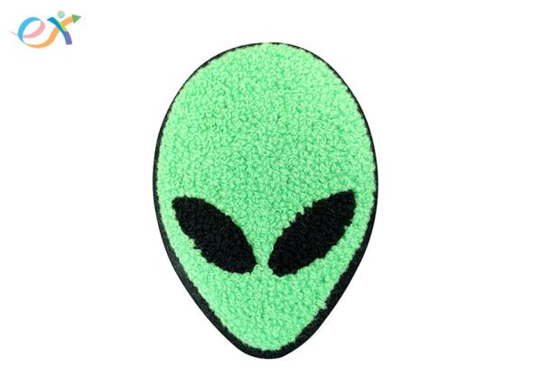 Embroidery Logo Shaped Custom Chenille Patches Green Color Alien Sew On For Shoes