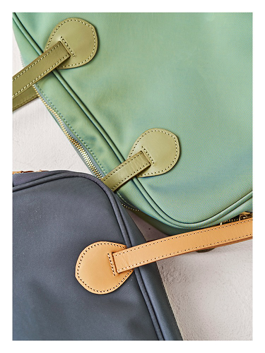 Green PU Shoulder Bag 35cm 21cm Nylon Tote Bag With Zipper