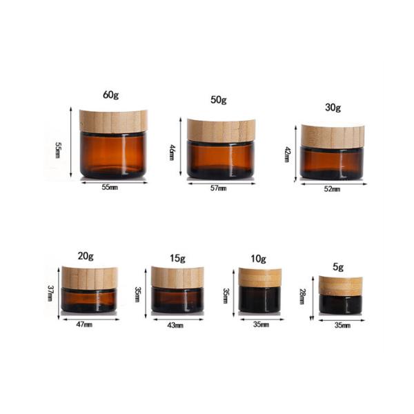 10g 30g 50g 100g Cosmetic Bamboo Lid Glass Jars 50g Face Cream Amber Glass Jar with Bamboo Lid