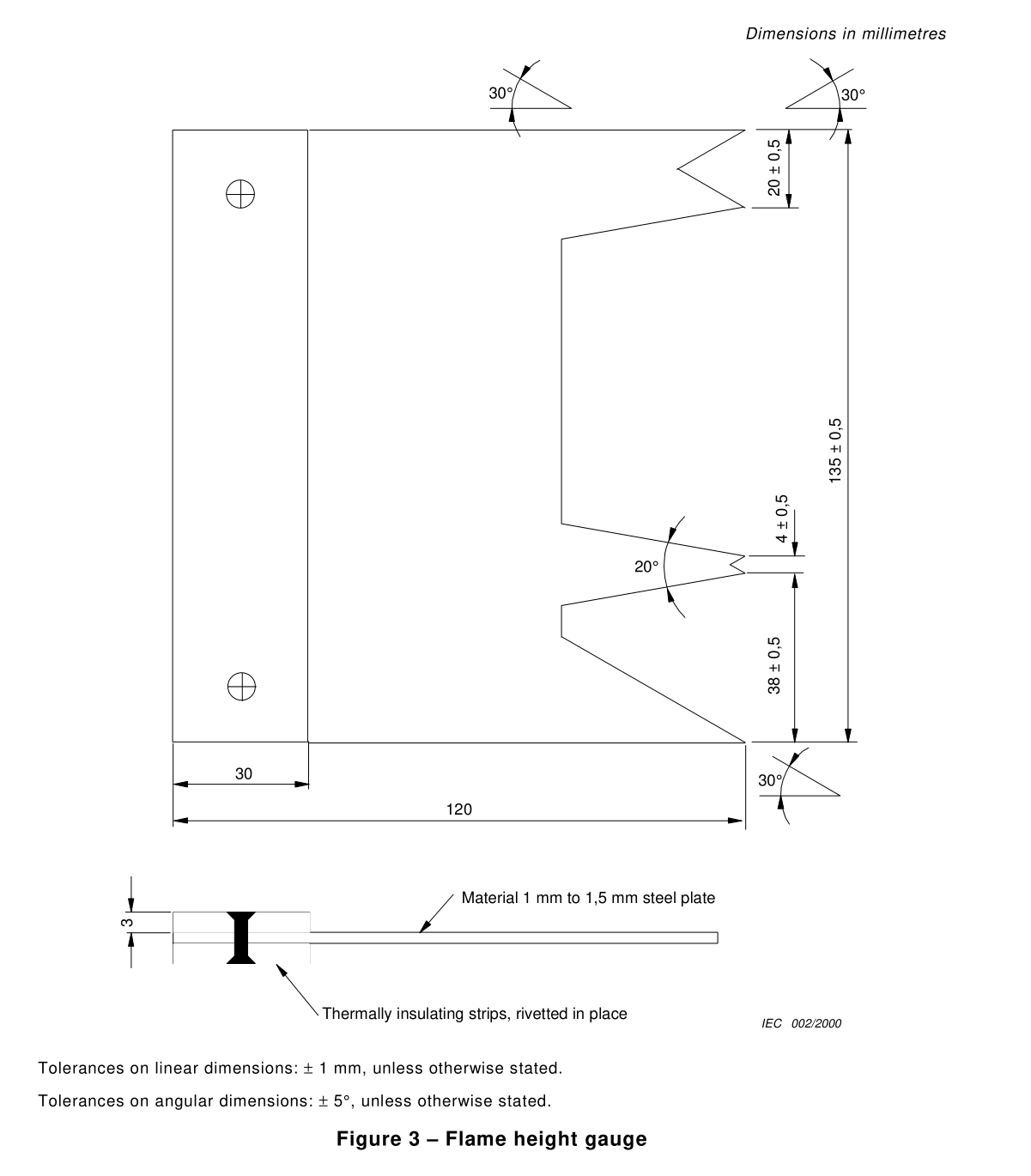 IEC 60695-11-3 compliant flame height gauge for 500 W flames with precise flame height measurement