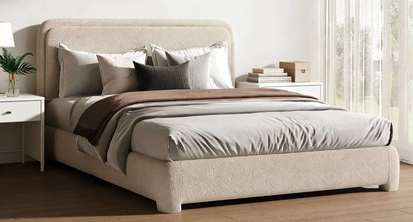 Multi-Color Boucle Upholstered Bed Modern Soft Headboard Platform Bed
