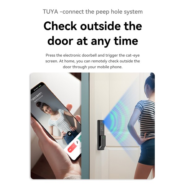 YAGU NEO Aluminum Alloy Biometric Wood Door Digital Fingerprint Lock With Camera Keyless Biometric Lock for Home Security TUYA