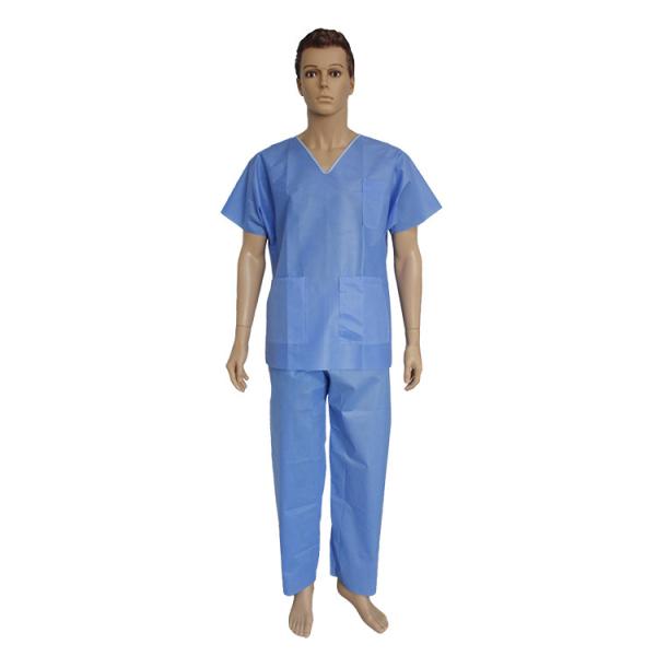 SMS V Shape Disposable Patient Scrub Suit 35gsm Biodegradable Medical
