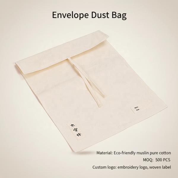 OEM ODM Logo Size Reusable Cotton Fabric Dust Bag, Cover Bags, 100% Natural Muslim Cotton Envelope Gift Packaging Pouch Dust Bag For Clothes Lingerie Storage