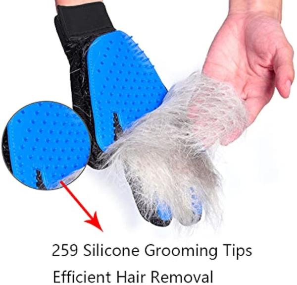 Silicone Pet Hair Remover Glove Blue Cat Brushing Glove For Small Animals