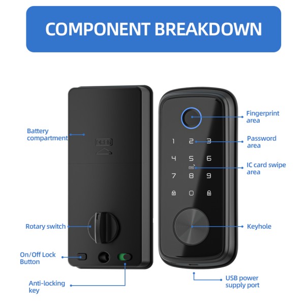 YAGU Hot Selling Supplier Deadbolt Door Lock Ttlock Tuya Smart Locks for Front Door Wi-Fi Keyless Smart Digital Door Lock