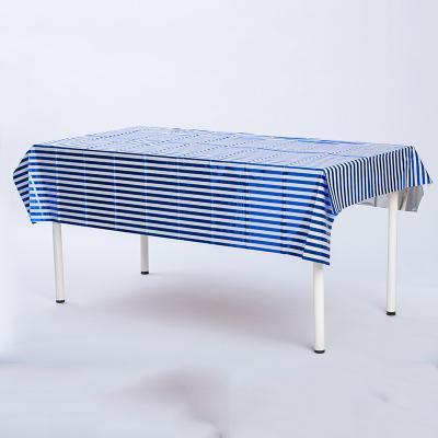 Stripped Blue Disposable Tablecloth 1.8m Rectangular Plastic Tablecloth