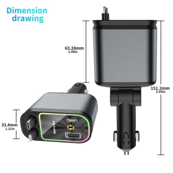 Smart Retractable Cable Car Charger 66W With Starry Sky Projection