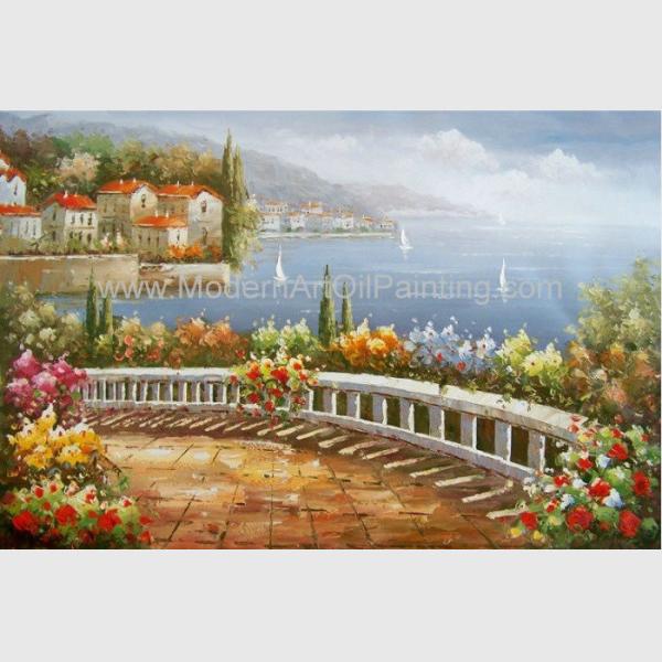 Pintura a óleo mediterrânea da paisagem de Itália da pintura a óleo do litoral para a decoração da parede