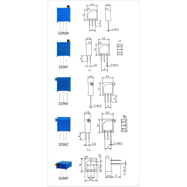 3296w 10k ohm 0.5 watt glass glaze multiturn rotary trimmer potentiometers variable resistors