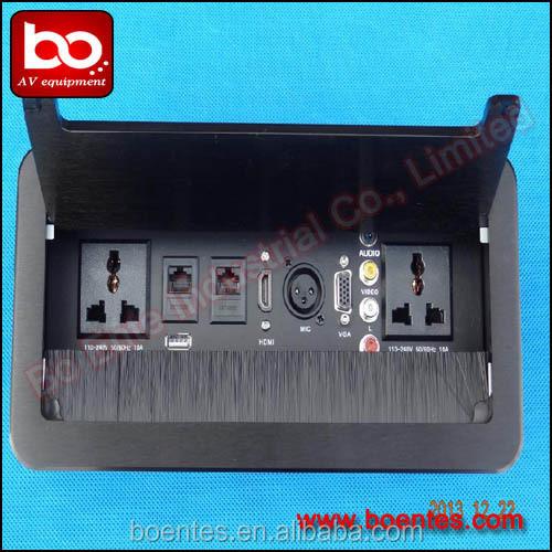 Table Hidden Manual Flip Up Desktop Outlets Box with Aluminum Alloy Panel Cover